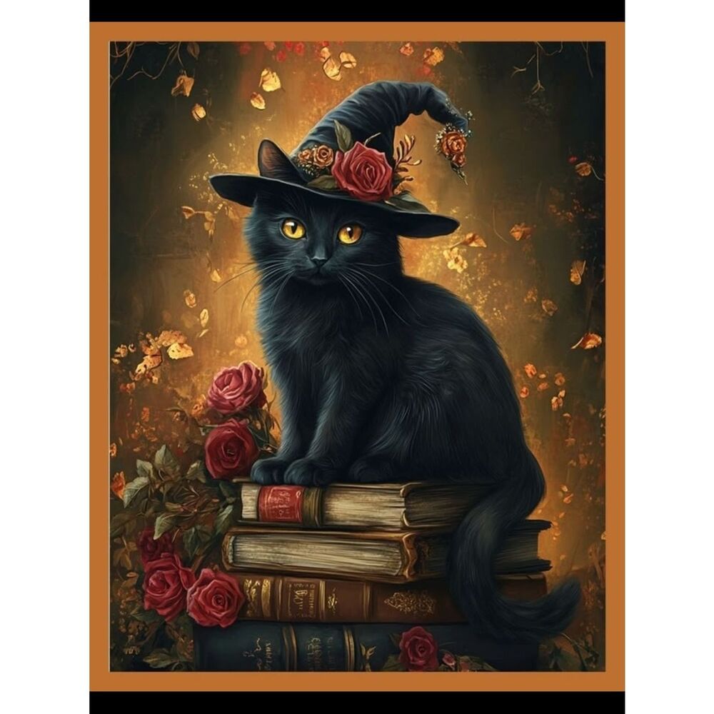 Custom Fridge Magnet Black Cat Witch Hat Home Kitchen Decor